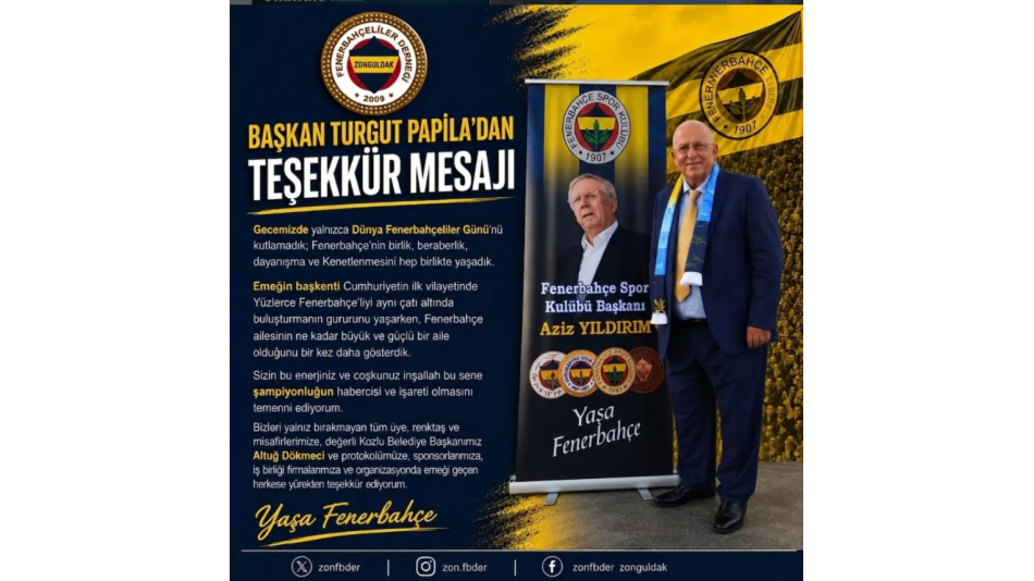 BAŞKANIMIZ TURGUT PAPİLA'DAN TEŞEKKÜR MESAJI