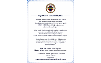 GÖREV DEĞİŞİKLİĞİ DUYURUSU VE TEŞEKKÜR