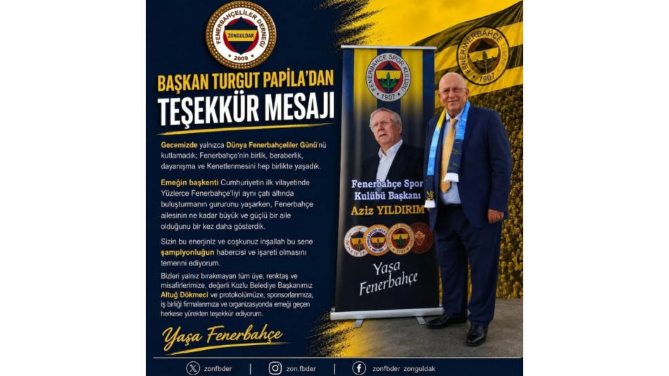 BAŞKANIMIZ TURGUT PAPİLA'DAN TEŞEKKÜR MESAJI